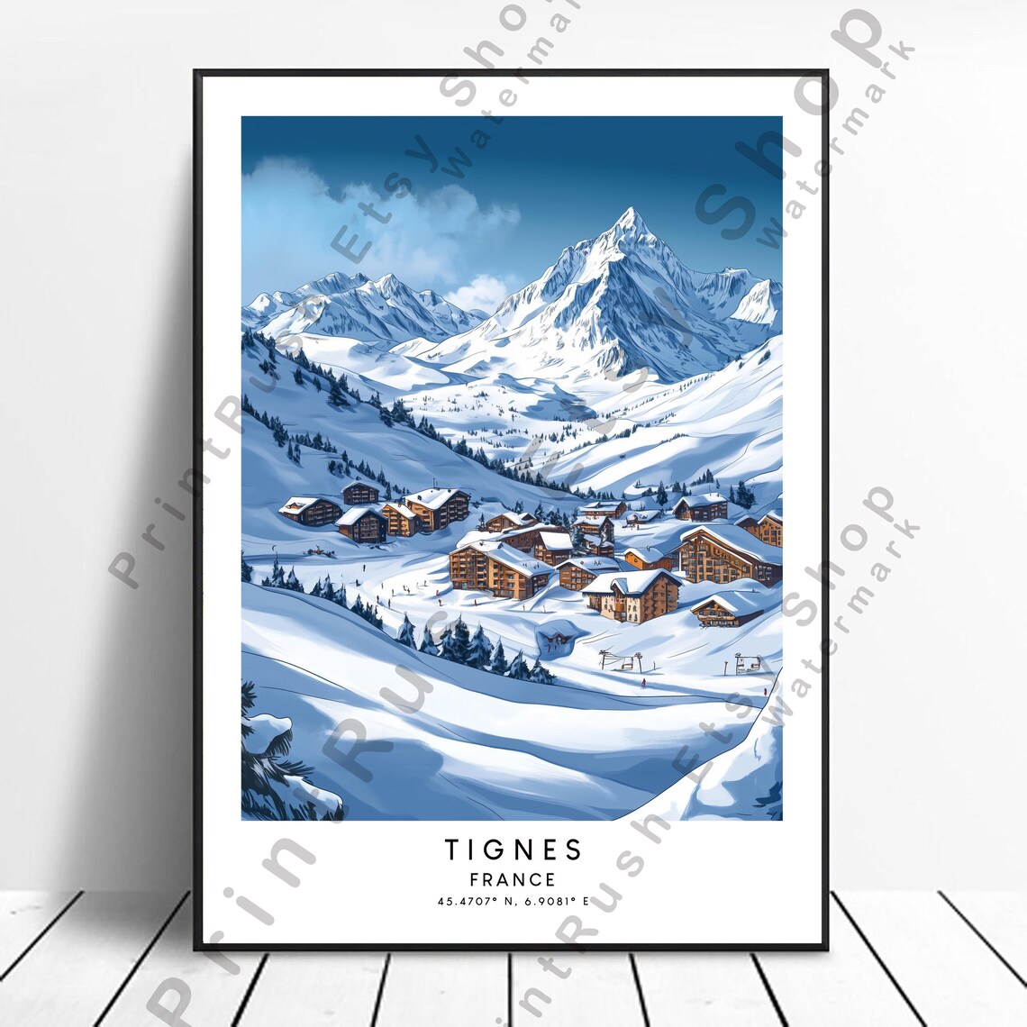 Tignes France Travel Poster, Alps Wall Art Print