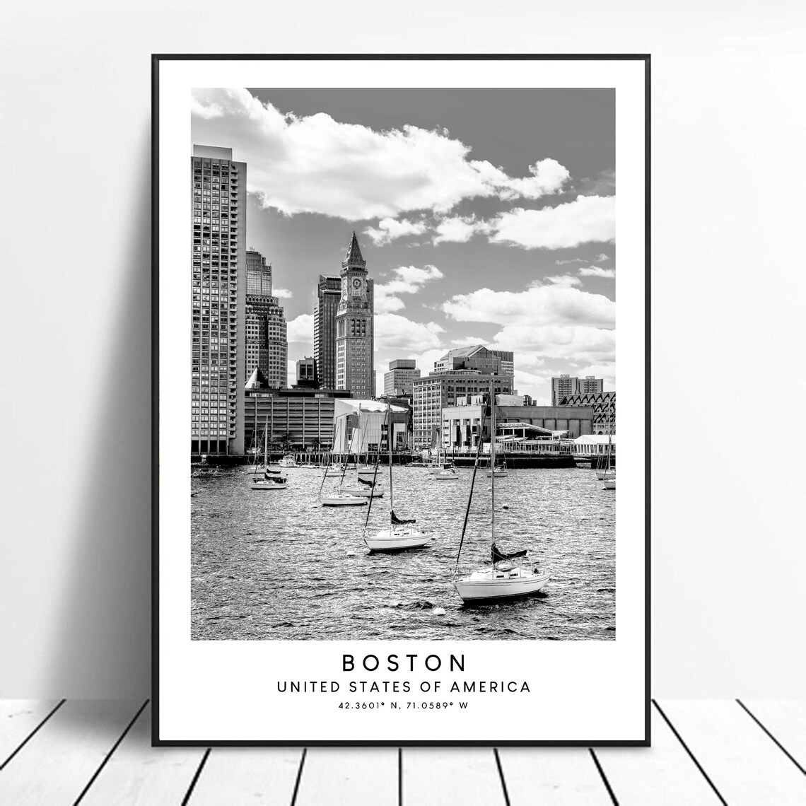 Boston Travel Print, Minimalist United States Poster