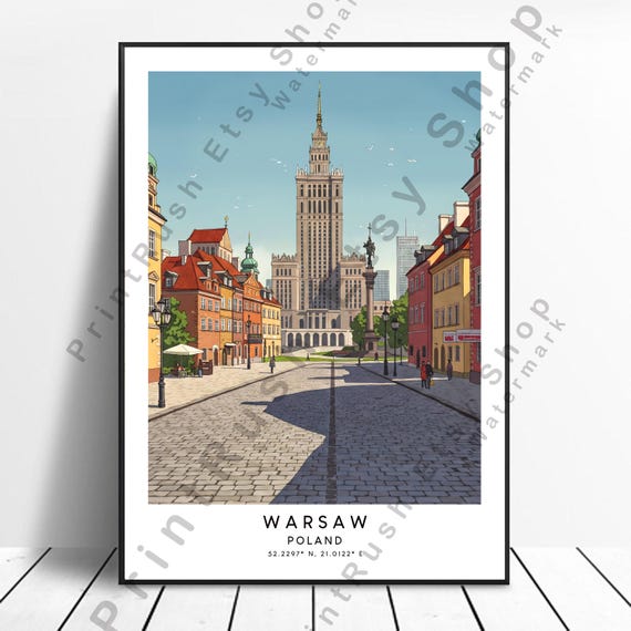 Warsaw Illustration Art Poland Travel Print Old Town Poster Dcor Wall Artwork Gift