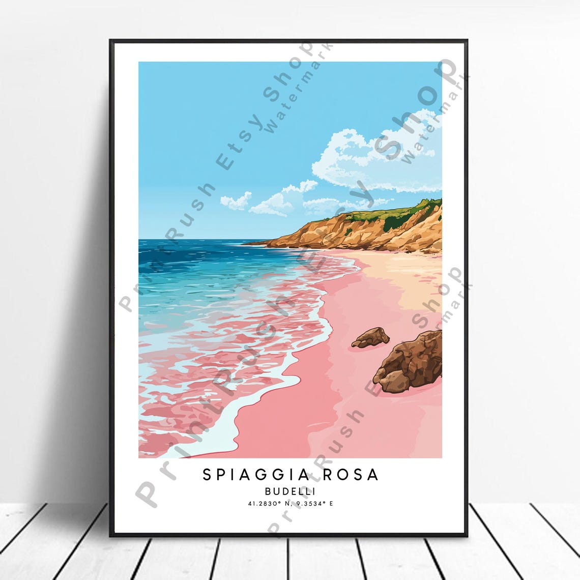 Budelli Italy Travel Print Colourful Spiaggia Rosa Poster Minimalist Wall Art Home Gift Hanging