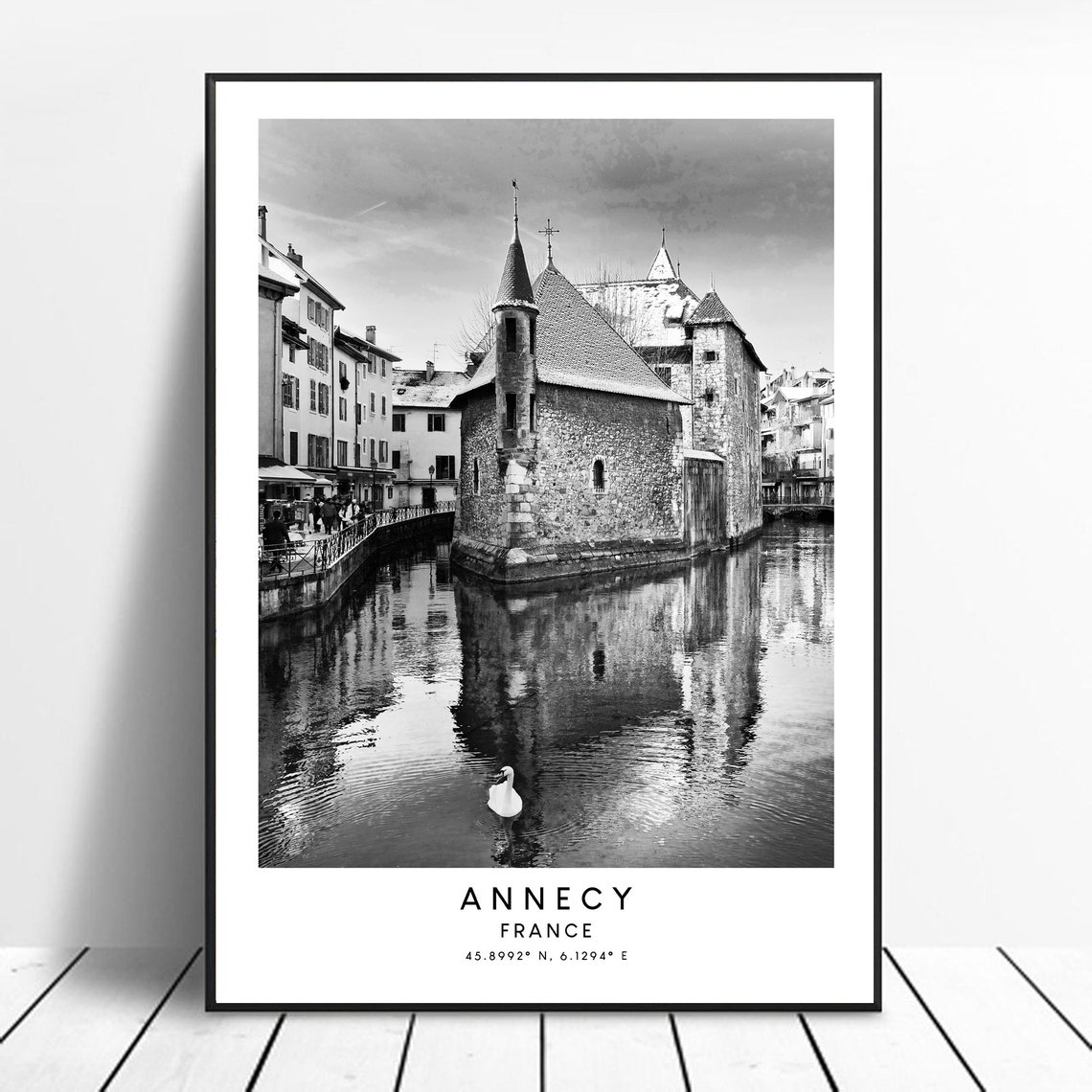 Annecy Travel Print Black And White Annecy Poster Annecy France Art Print Annecy Wall Print Minimalist Annecy Wall Art Annecy Gift Print