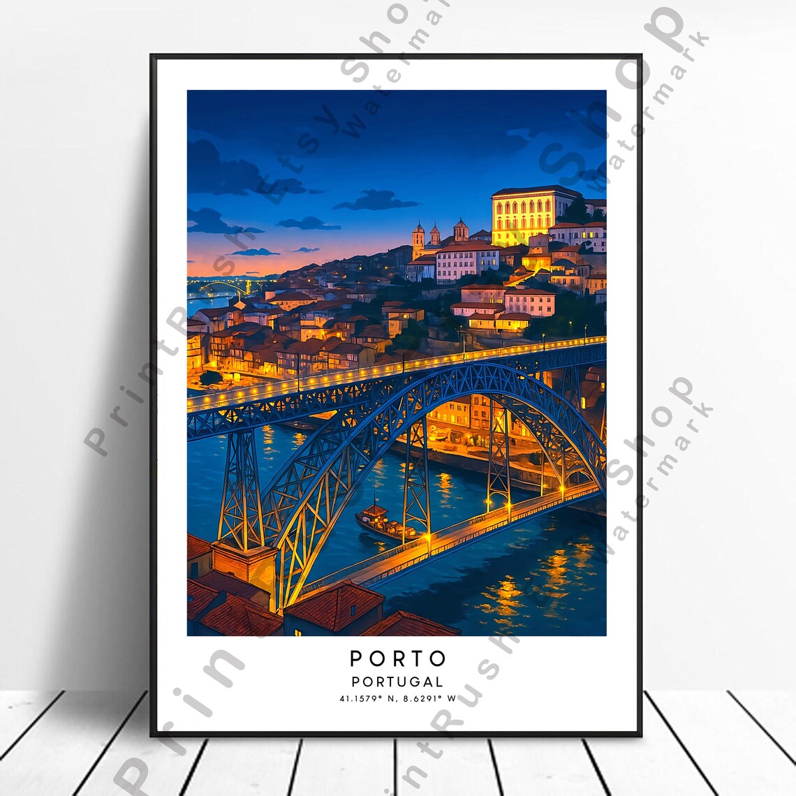 Portugal Porto Illustration Art Print, Cityscape Decor