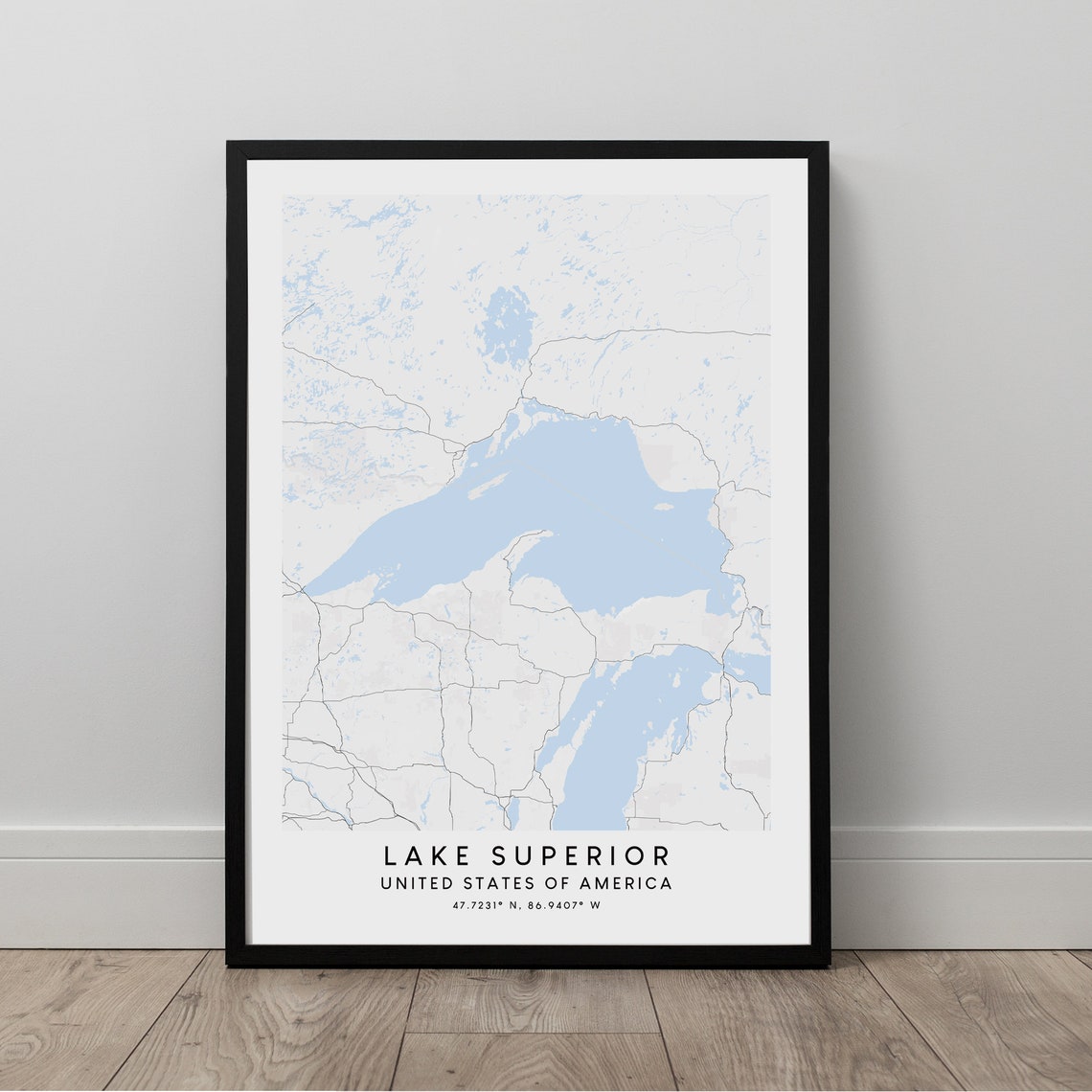 Lake Superior USA Minimalist Map Poster With Coordinates Great Lakes