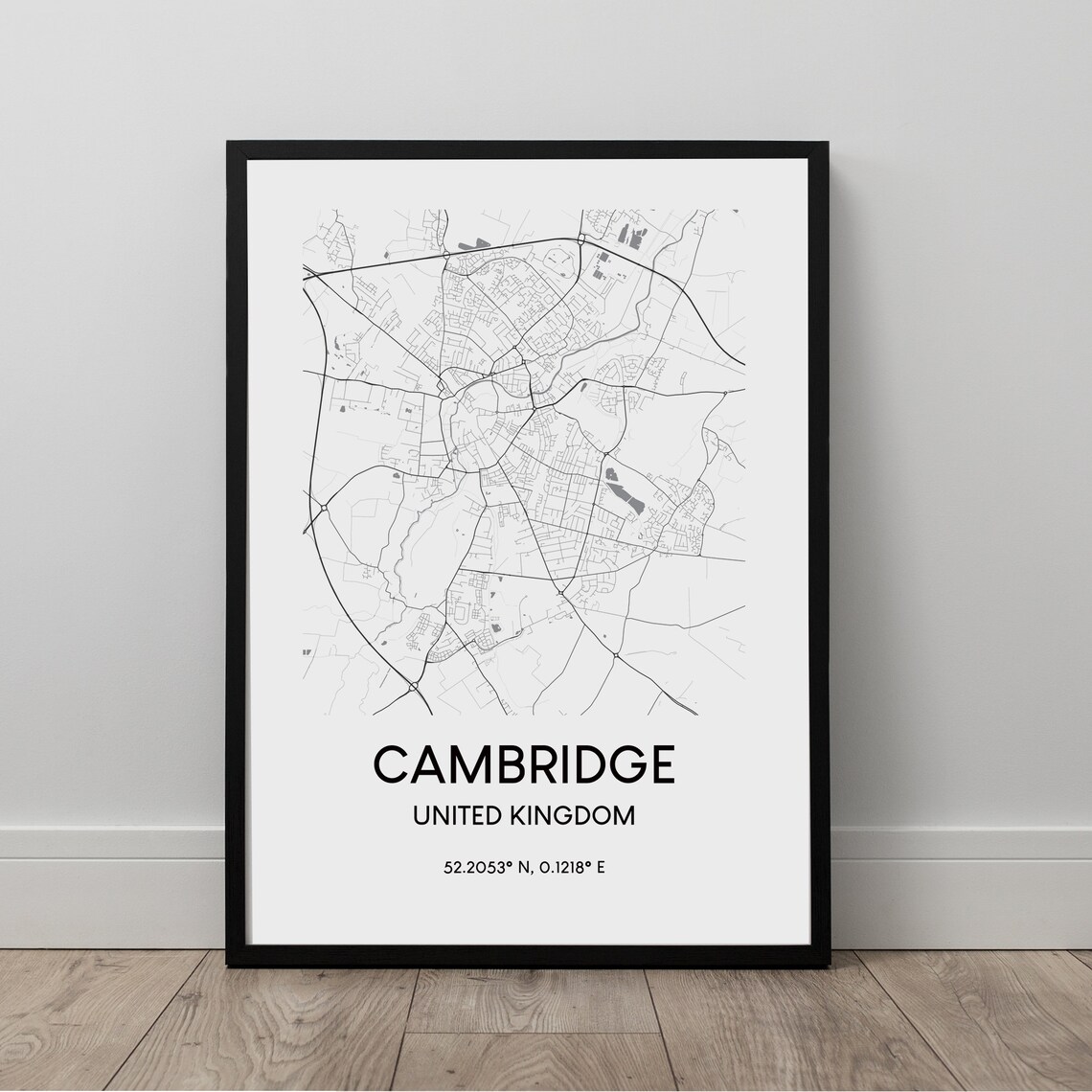 Cambridge City Map Print Black And White Art Poster Minimalist Poser Wall Travel Gift