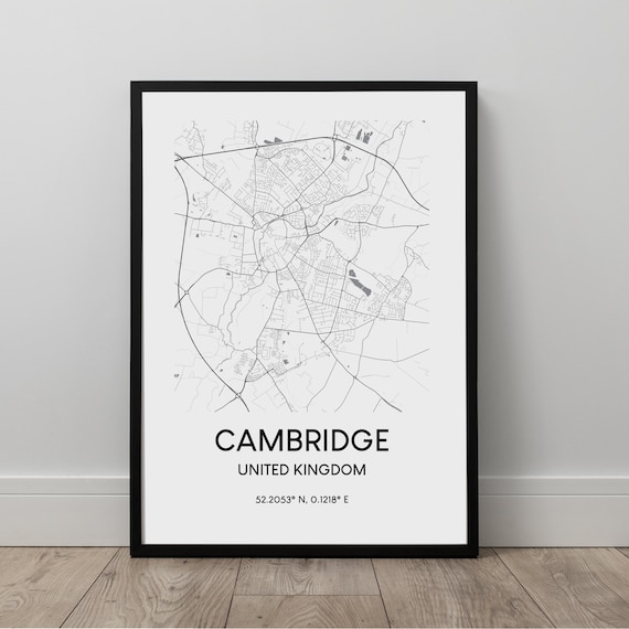 Cambridge City Map Print Black And White Art Poster Minimalist Poser Wall Travel Gift