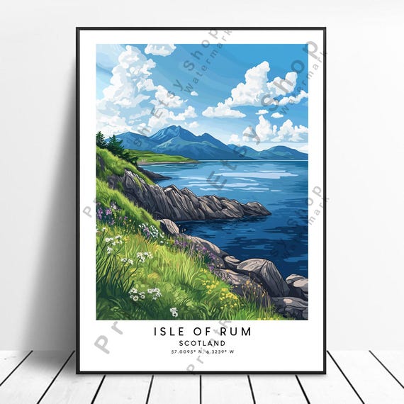 Scotland Travel Print Isle Of Rum Poster Wall Art Colourful Rm Home Dcor Illustration Gift