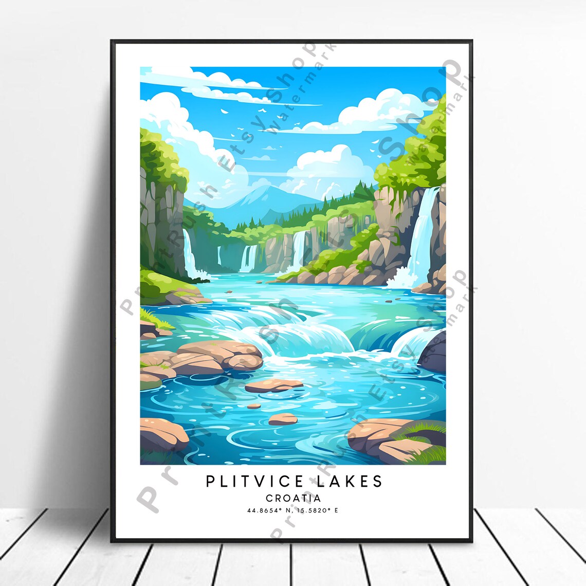 Plitvice Lakes Croatia Waterfalls Turquoise Cascades Travel Poster