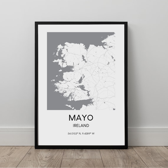 County Mayo Map Print Ireland Wall Art Poster Travel Black And White Minimalist Dcor Gift