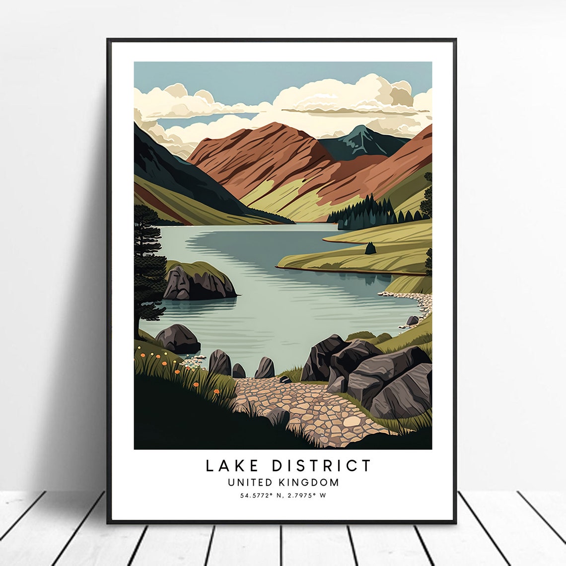 Lake District Travel Print Colourful Poster Minimalist Wall Art