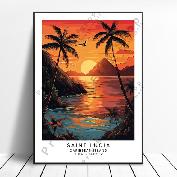 Saint Lucia Travel Print Wall Art Caribbean Poster Minimalist Home Dcor St Gift Hanging