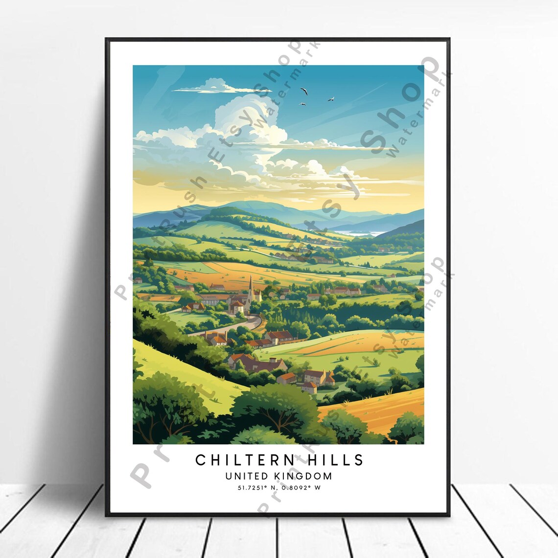 Chiltern Hills United Kingdom Green Rolling Countryside Travel Poster