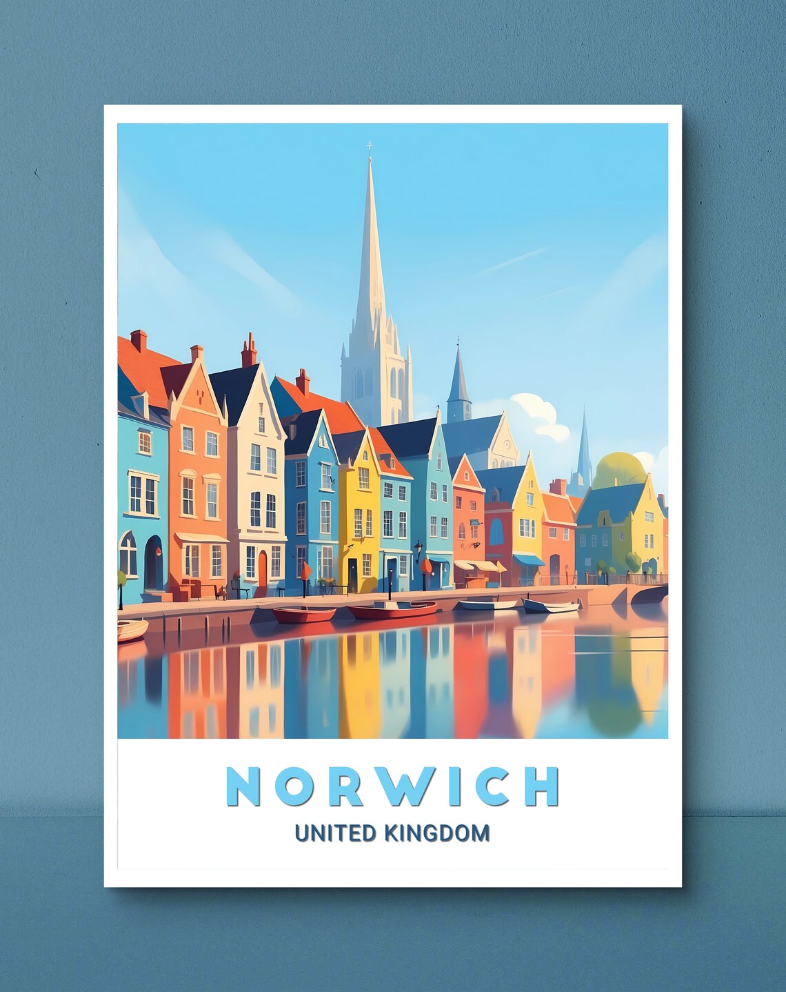 Norwich United Kingdom Colorful Quayside Houses Reflection Poster