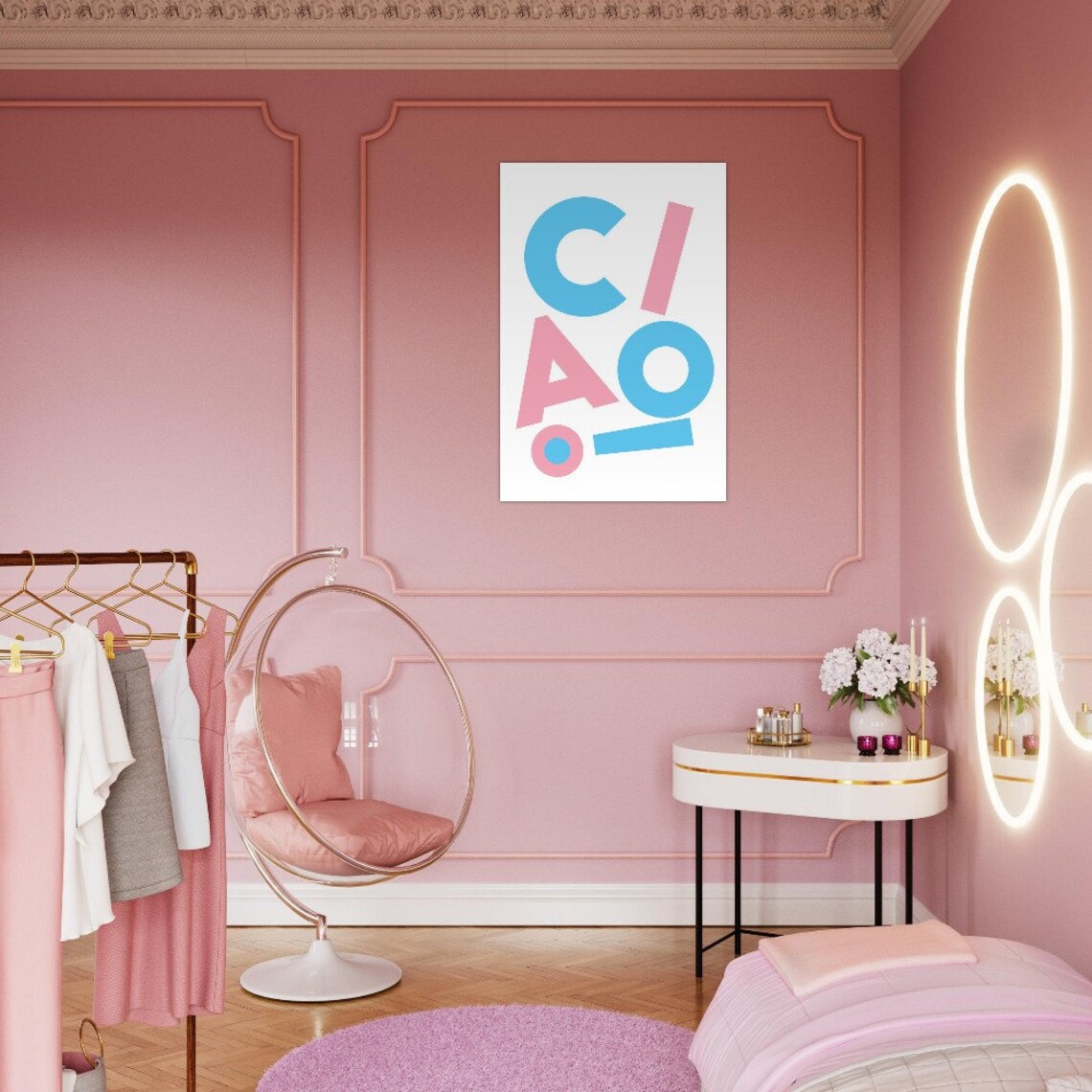 Ciao Pastel Pink Blue Italian Greeting Nursery Kids Room Poster - Image 2