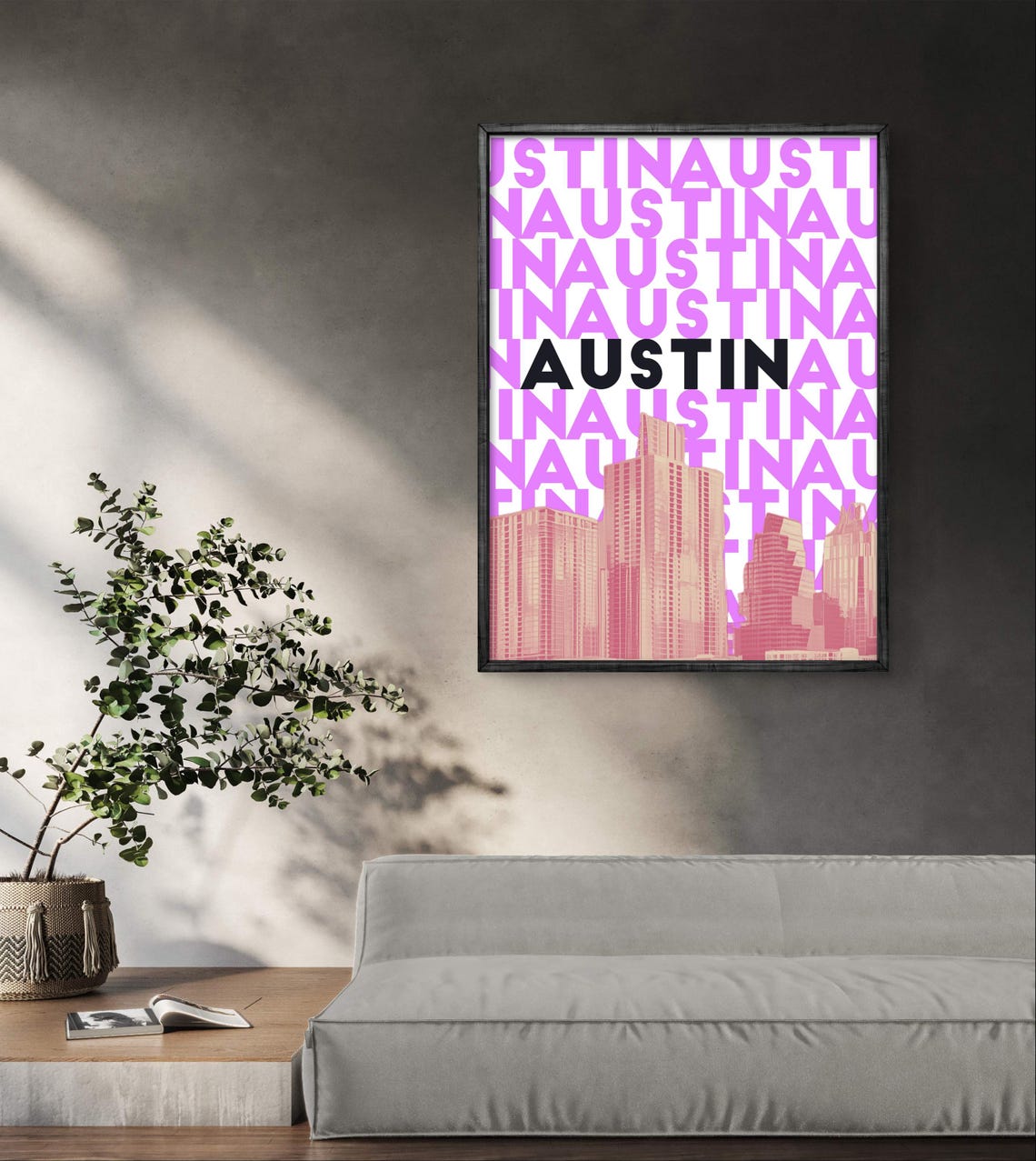 Austin Skyline Poster Vibrant Pink Art Print For Modern Spaces Texas Enthusiasts Bold Design Home Decor - Image 3