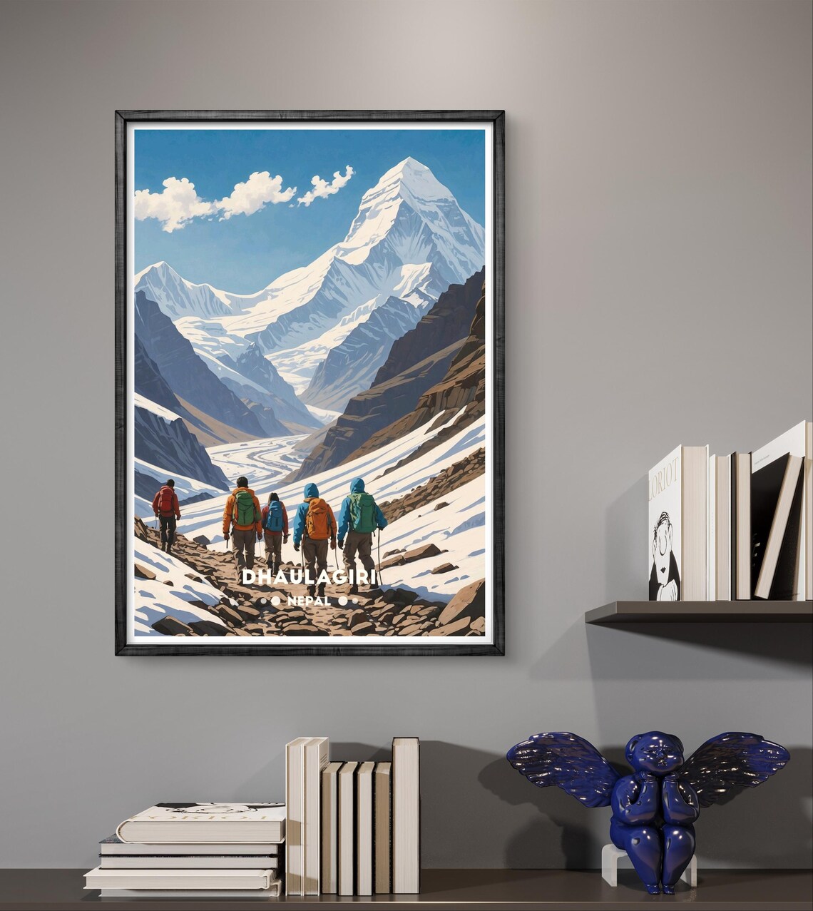 Dhaulagiri Nepal Trekking Team Colorful Packs Mountain Trail Poster - Image 3