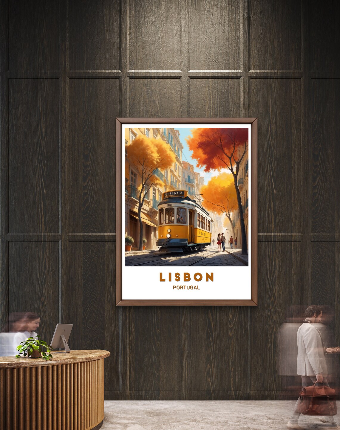 Lisbon Portugal Yellow Tram Autumn Streetscape Travel Poster - Image 2