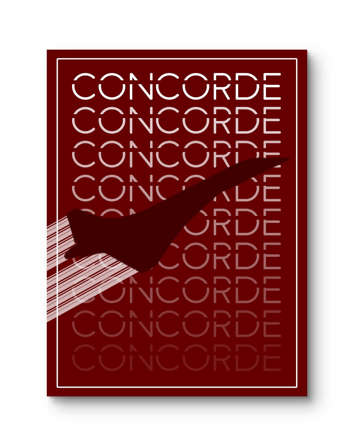Concorde Supersonic Jet Deep Red Retro Aviation Silhouette Poster