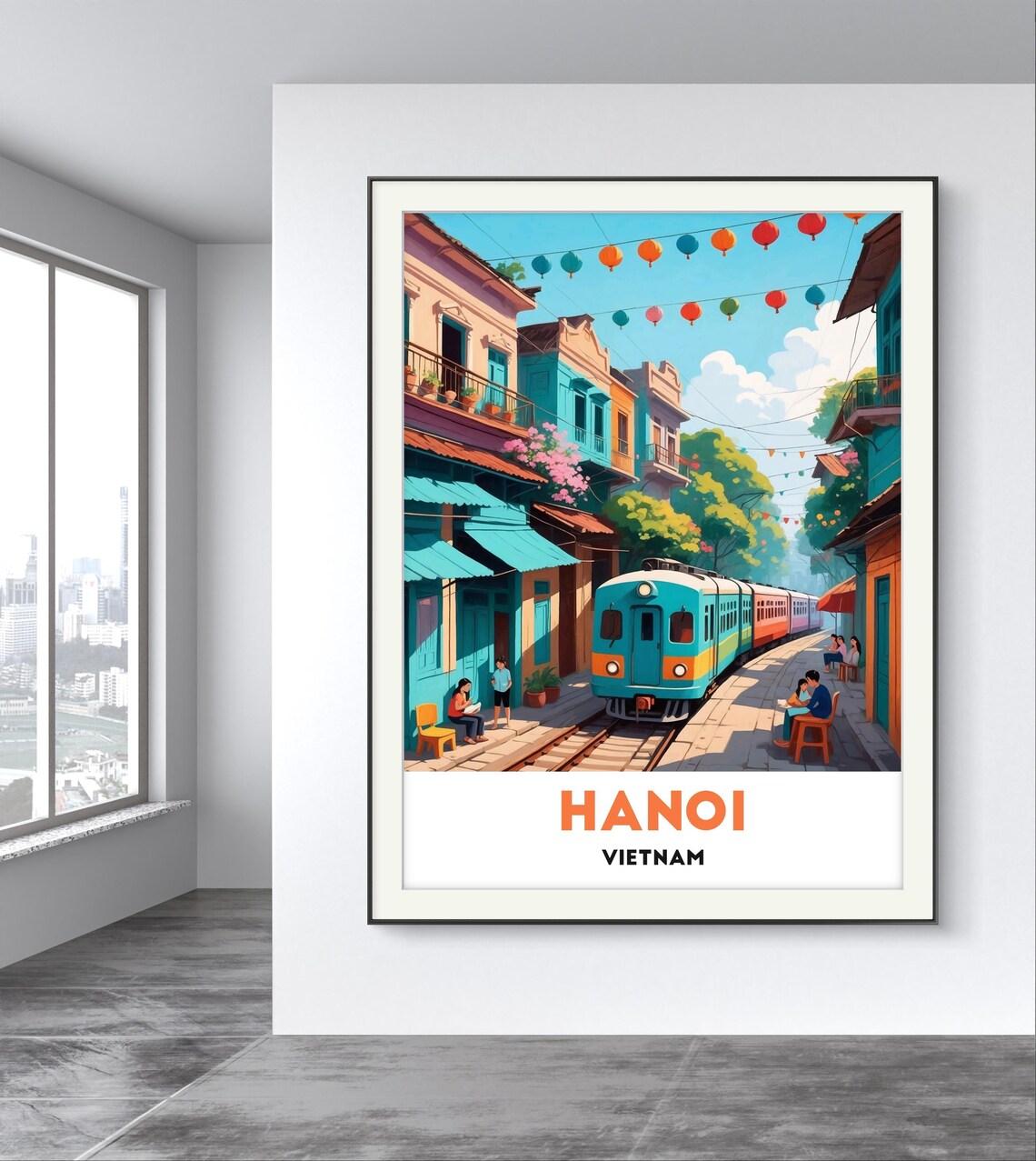 Hanoi Vietnam Train Street Colorful Train Lanterns Old Quarter Poster - Image 2