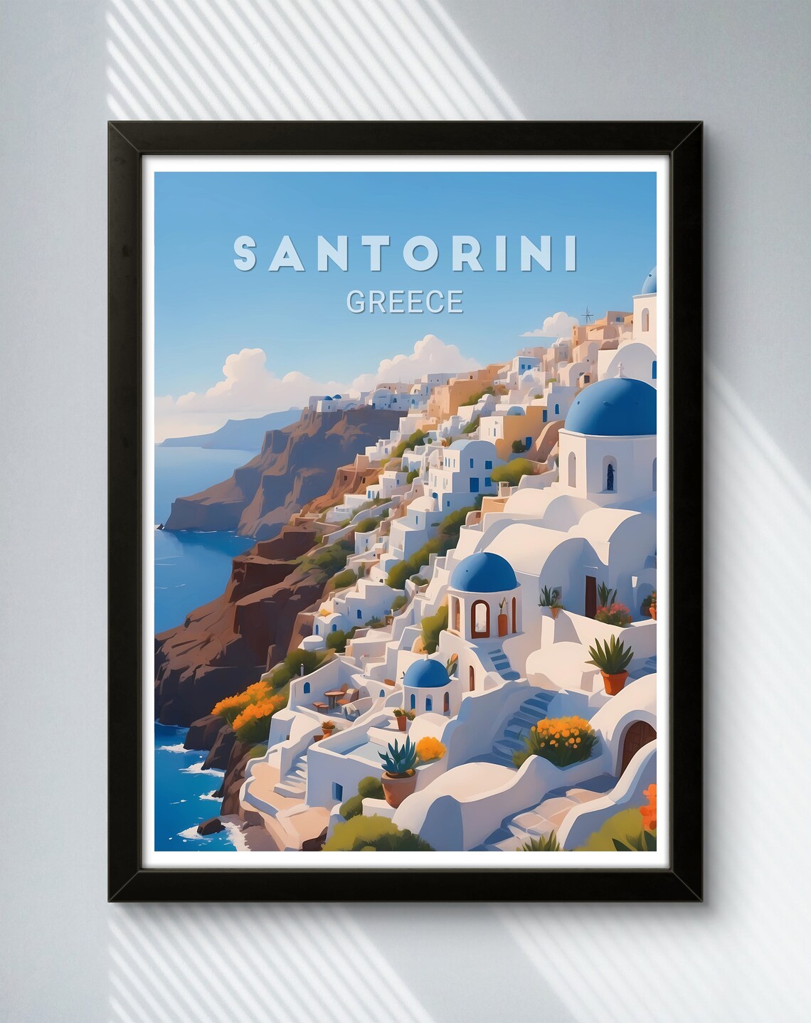 Santorini Greece Blue Dome Churches Caldera Illustration Travel Poster - Image 3