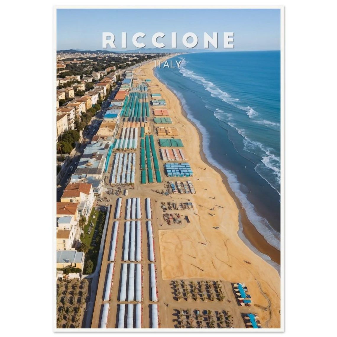 Riccione Italy Aerial Beach Rows Adriatic Sea Coastline Poster
