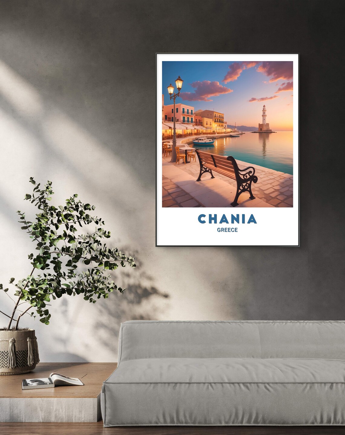 Chania Greece Sunset Harbor Lighthouse Old Town Crete Travel Poster - Image 3