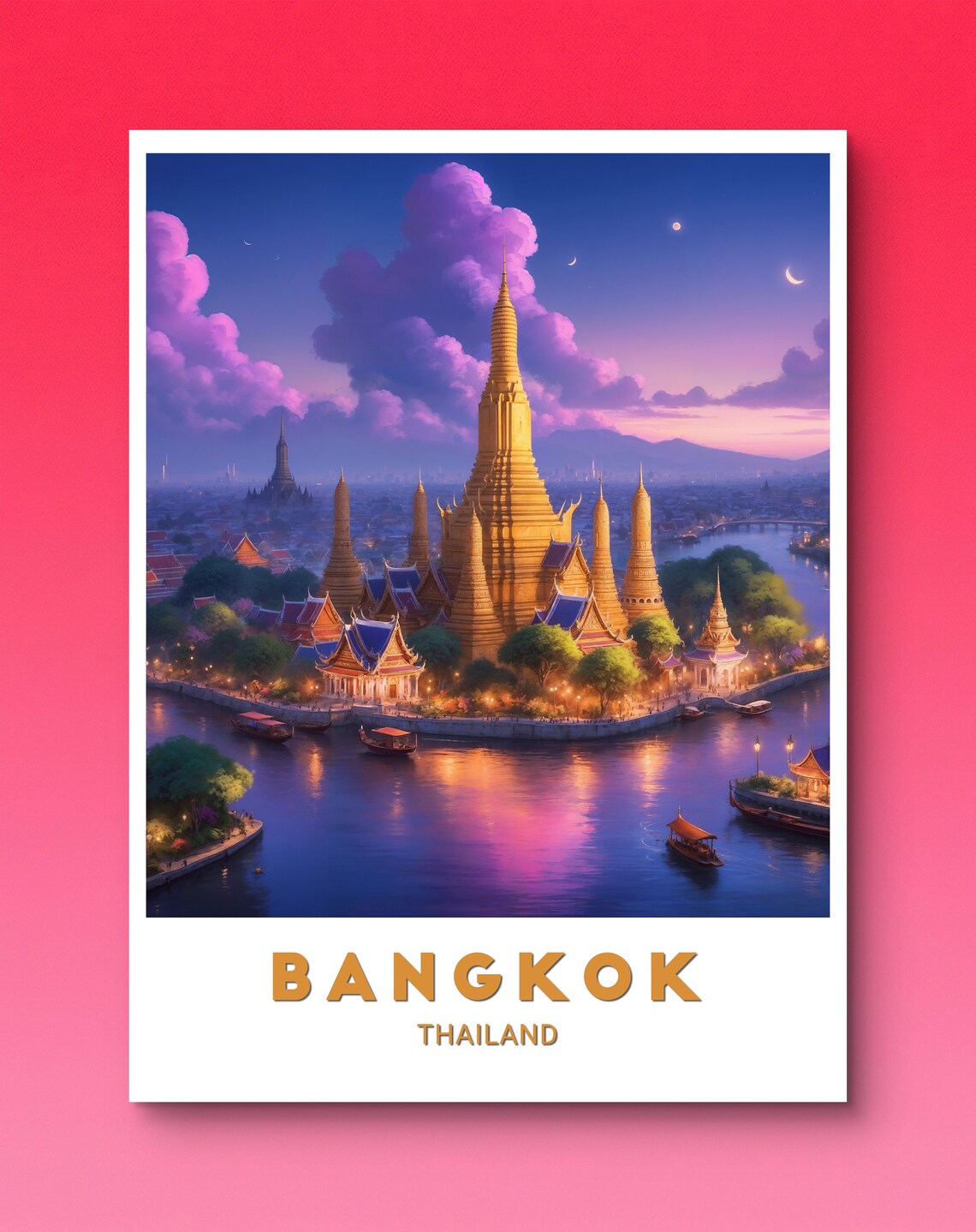 Bangkok Thailand Night View Of Wat Arun Temple Travel Poster - Image 2
