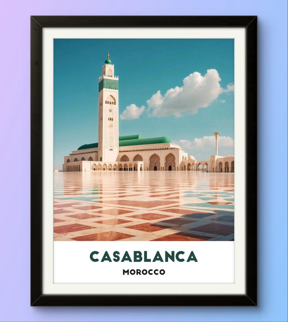 Casablanca Poster Hassan Ii Mosque Art Print Iconic Morocco Landmark Wall Dcor For Travel And Architecture Lovers