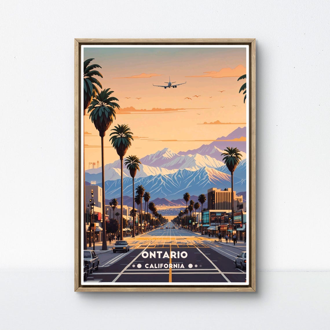 Ontario Poster California City Print Sunset Street View Ontario Wall Decor Socal Urban Art Retro Mountain Scene Usa City Poster