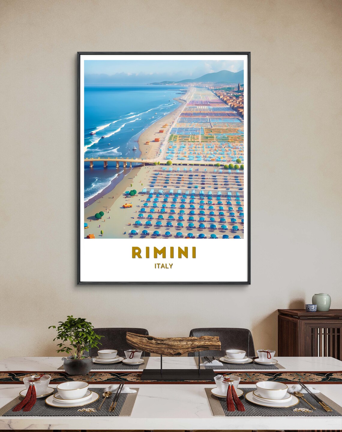 Rimini Italy Beachfront Aerial Umbrellas Adriatic Travel Poster - Image 2