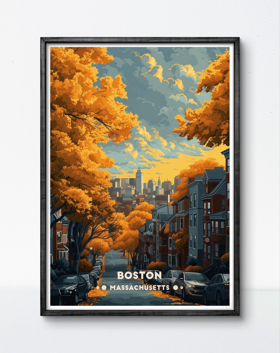 Boston Autumn Skyline, Vintage Travel Poster