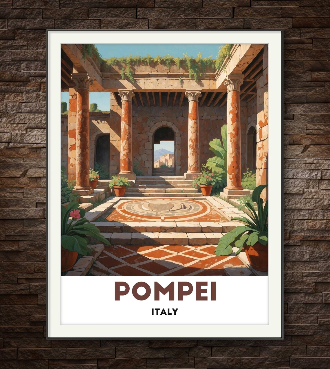 Pompei Italy Ancient Roman Villa Courtyard Column Ruins Poster