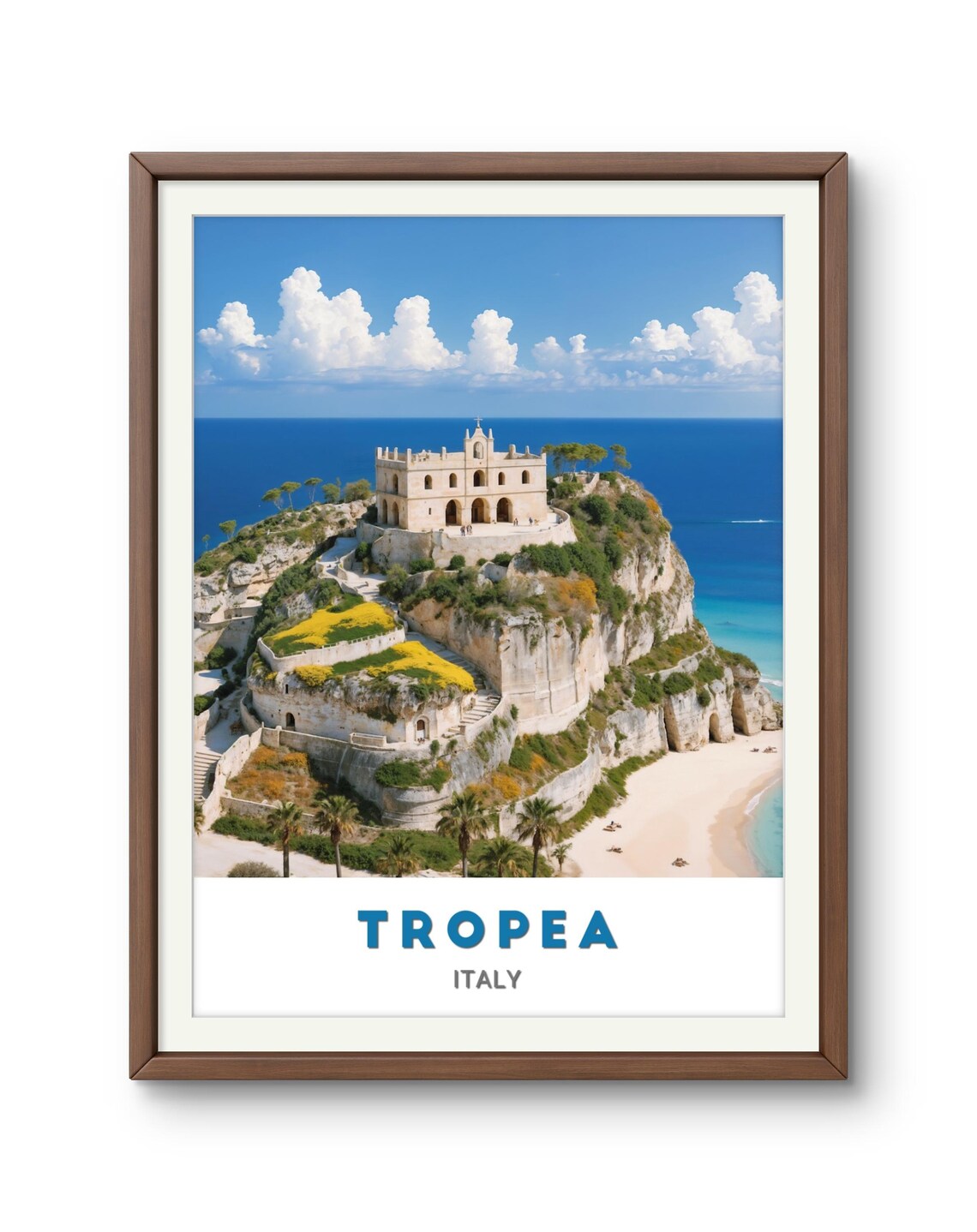 Tropea Italy Sanctuary Atop Cliffs Over Blue Beach Travel Poster - Image 2