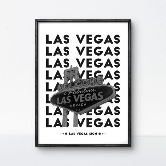 Las Vegas Poster Black And White Wall Art Monochrome Vegas Sign Print Bold Typography Decor Poster Print