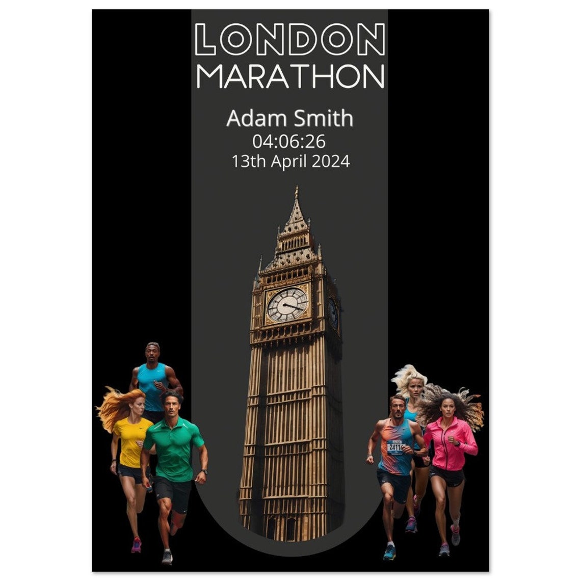 London Marathon Personalized Finisher Big Ben Keepsake Poster