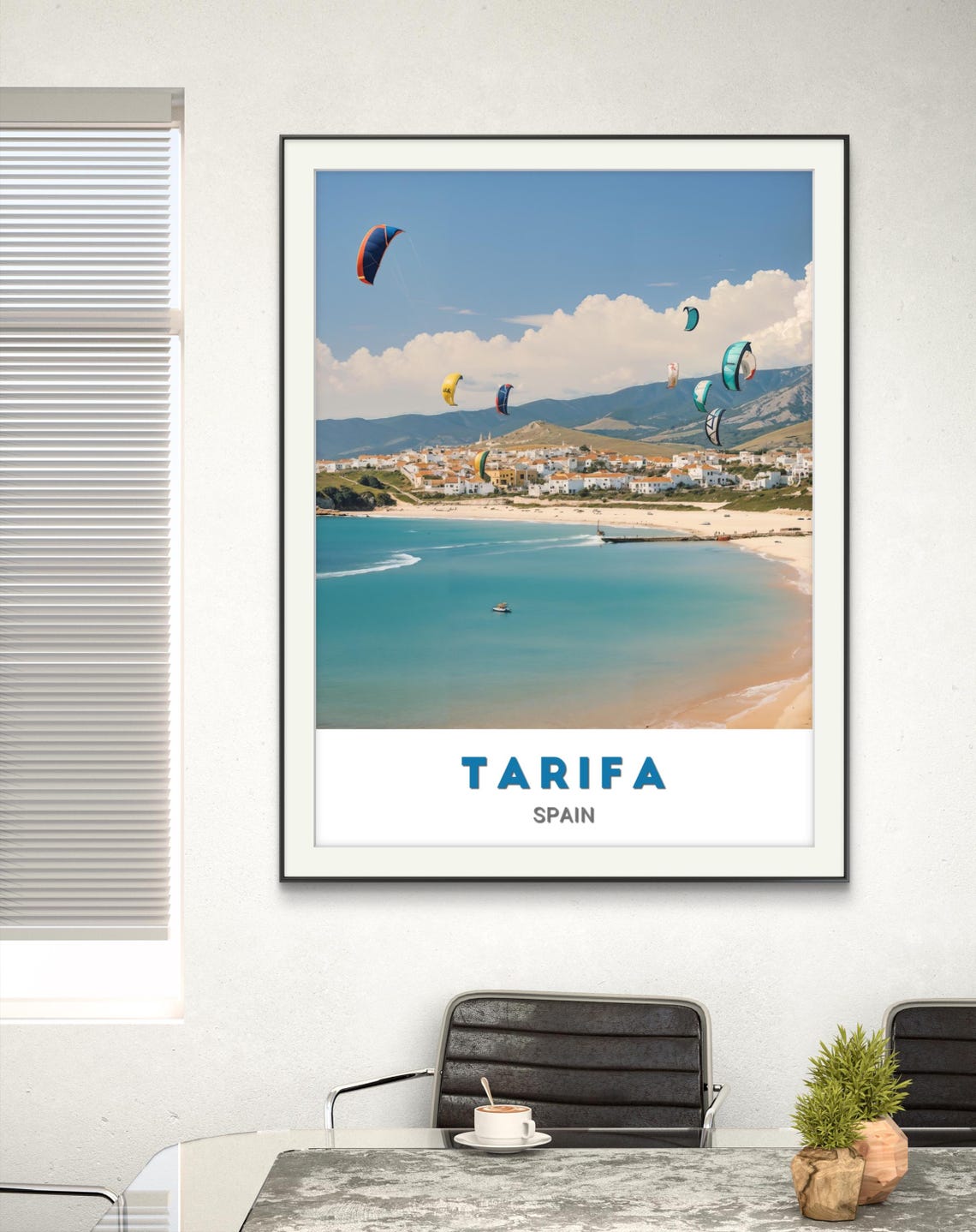 Tarifa Spain Kite Surfers Over Turquoise Bay Summer Beach Poster - Image 2