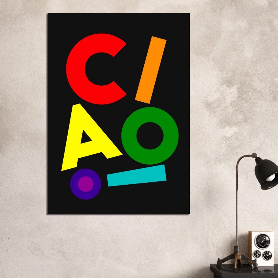 Ciao Rainbow Letters On Black Background Bold Statement Poster - Image 2