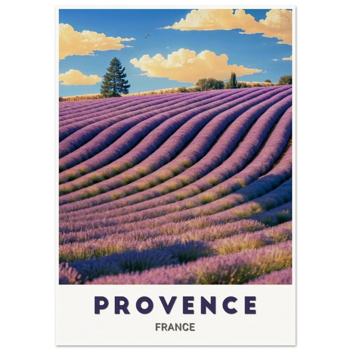 Provence France Vintage Lavender Fields Golden Sky Art Poster