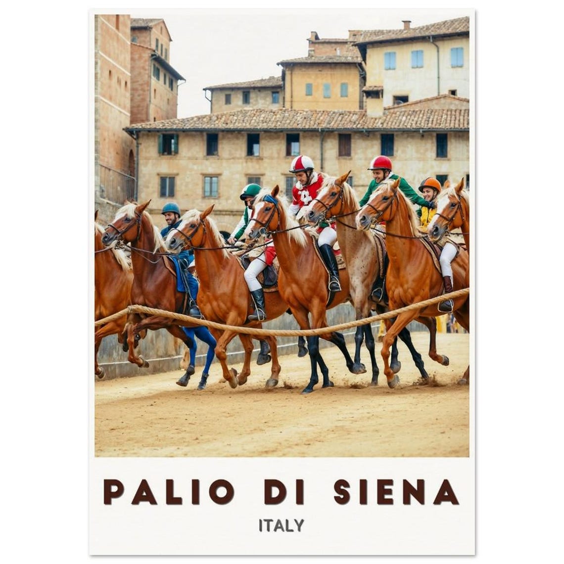 Palio di Siena Horse Race Poster Charging Jockeys at the Start Line