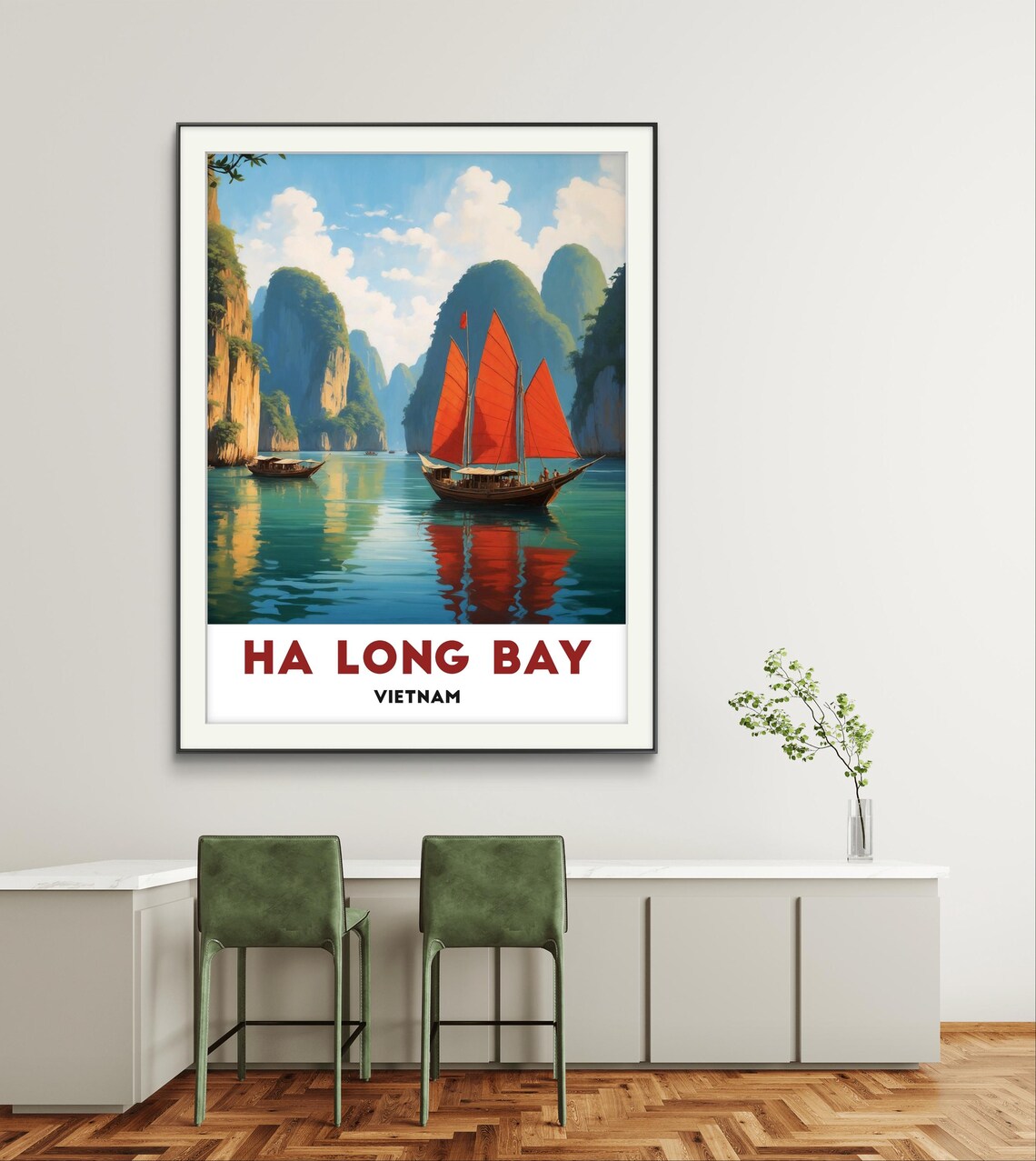 Ha Long Bay Vietnam Red Sail Junk Boat Classic Travel Art Poster
