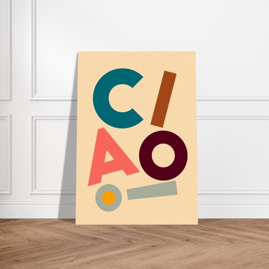 Ciao Poster With Misaligned Letters Lively Fun Decor Warm Color Wall Art Perfect Housewarming Gift