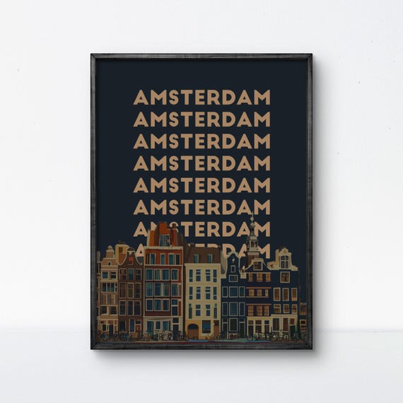 Amsterdam Poster Dutch Canal Houses Wall Art Modern Architecture Print Travel Decor