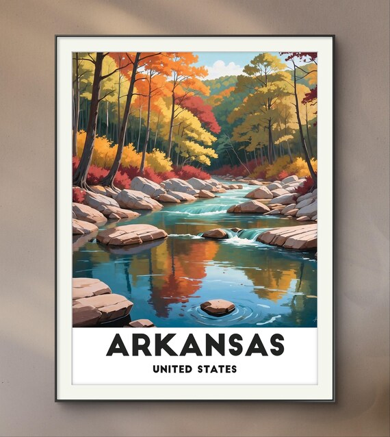 Arkansas United States Autumn River Forest Colorful Fall Art Poster