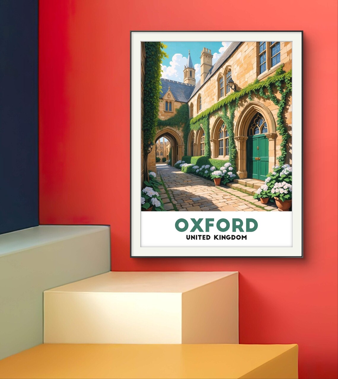 Oxford United Kingdom Ivy Covered College Courtyard With Arches Poster