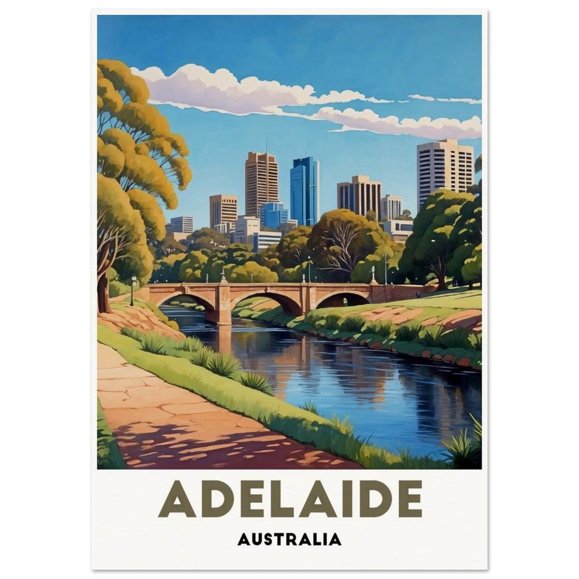 Adelaide Australia City Skyline With River Bridge Travel Poster - Image 3