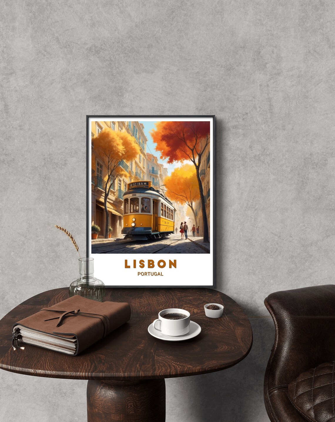 Lisbon Portugal Yellow Tram Autumn Streetscape Travel Poster - Image 3