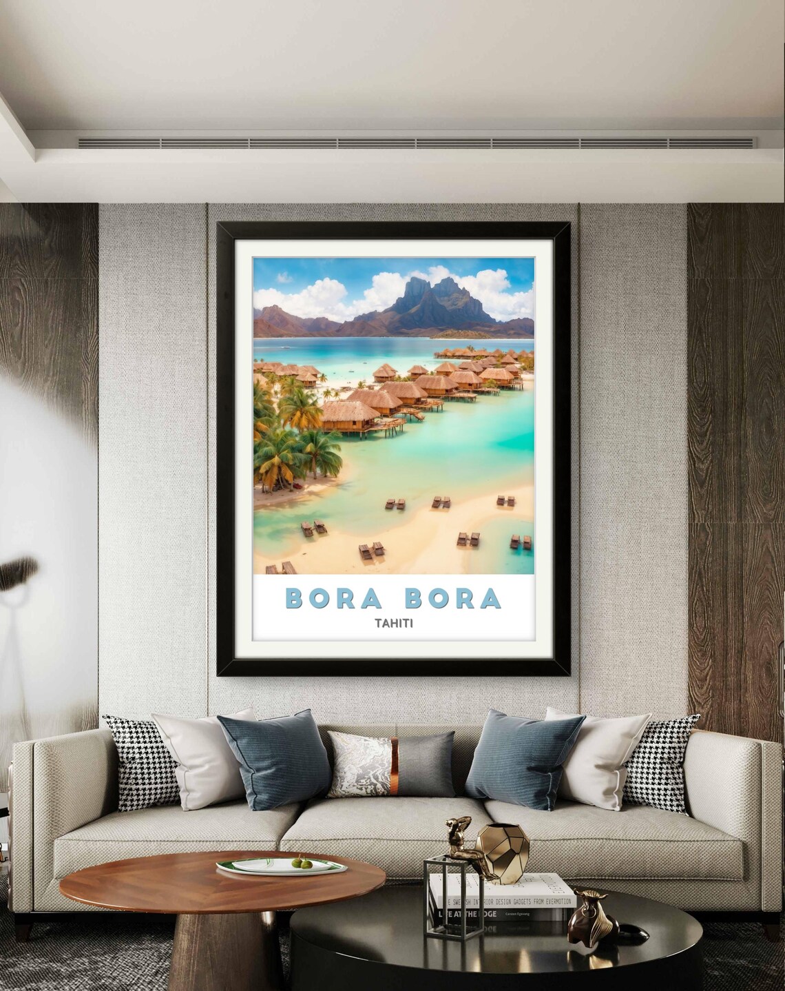 Bora Bora Tahiti Overwater Bungalows Mountain Aerial Island Poster - Image 2
