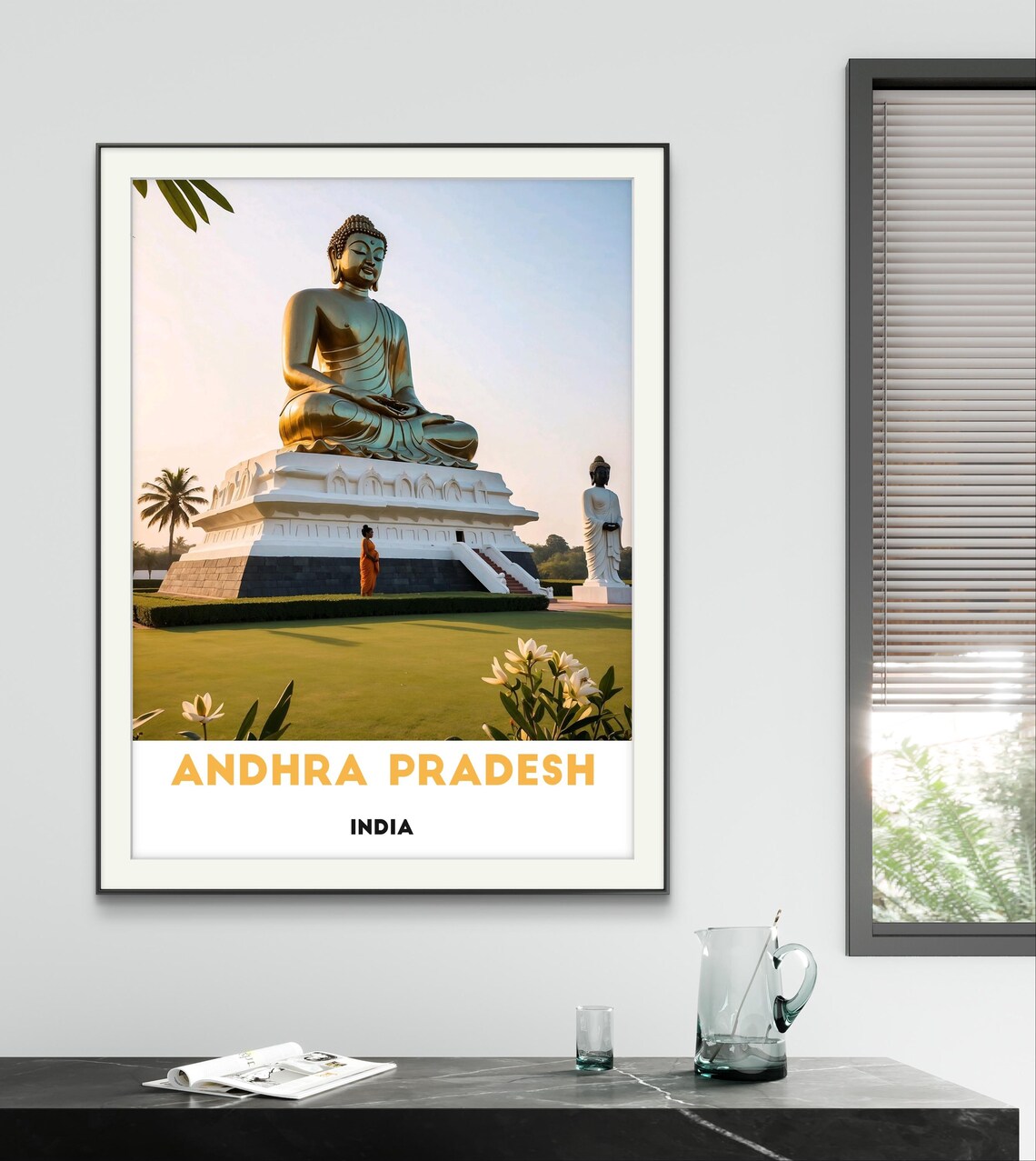 Andhra Pradesh India Golden Buddha Statue Sunrise Sacred Poster - Image 2