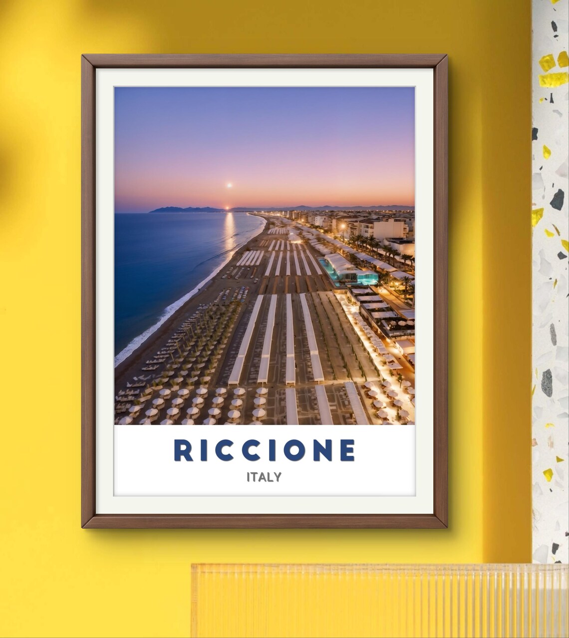 Riccione Italy Adriatic Beach Dusk Aerial Umbrellas Travel Poster - Image 2