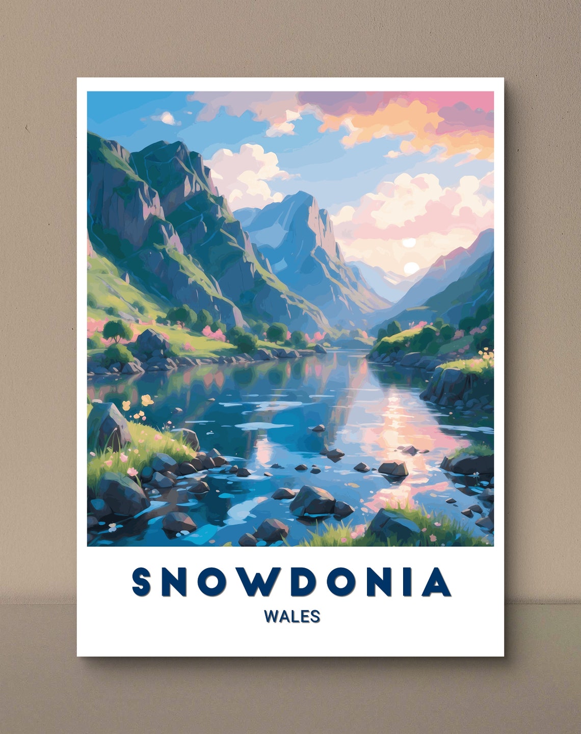 Snowdonia Wales Vibrant Mountain Lake Sunset Valley Art Poster - Image 3