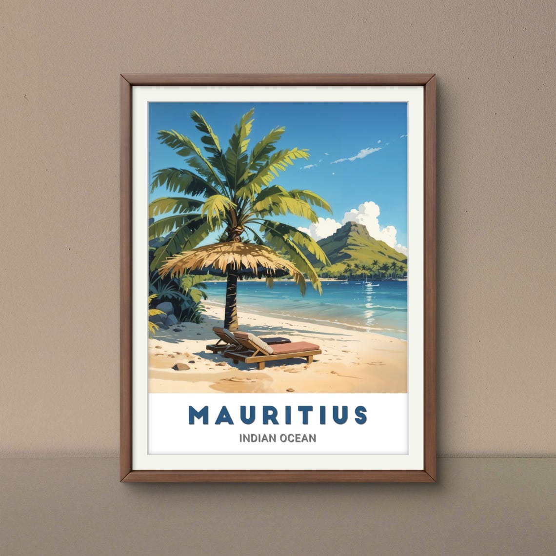 Mauritius Indian Ocean Tropical Beach Palm Umbrella Art Poster - Image 2